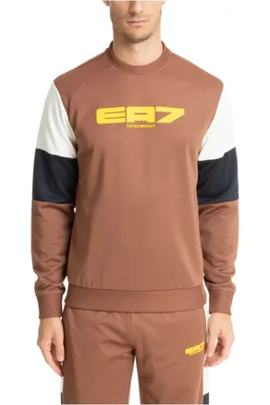 EA7 Sweatshirts & Hoodies, Herr, M, Bomull, Mönstrad Multifärgad Logo Sweatshirt med Fickor