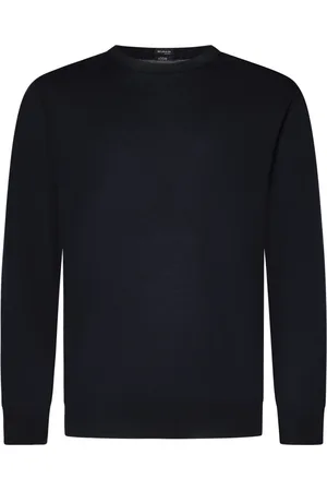 Kiton Stickade tröjor & koftor, Herr, M, Bomull, Blå Ribbstickad Crewneck Tröja