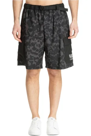 EA7 Shorts, Herr, M, Polyester, Abstrakt Multifärgad Track Shorts med Bälte