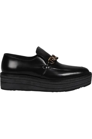 Prada Skor, Dam, 39 EU, Läder, Borstad läderloafers med kedjedetalj