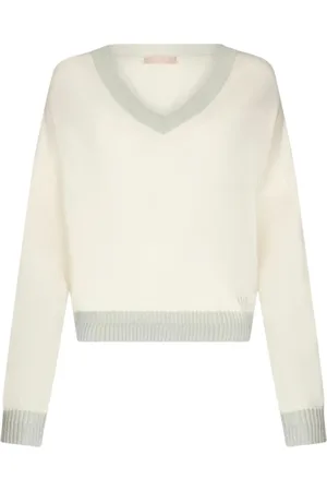 Liu Jo Stickade tröjor & koftor, Dam, XS, Polyester, Långärmad V-ringad Sweatshirt