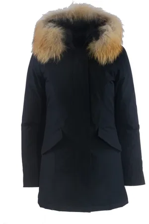 Woolrich Jacka, Dam, L, Blå tekniskt tyg parka med avtagbar päls huva