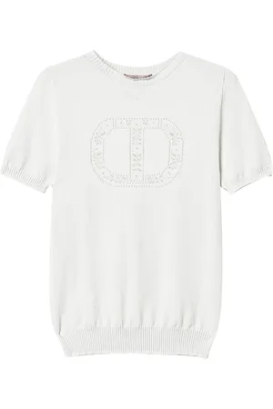 Twin-Set Stickade tröjor & koftor, Dam, XS, Polyester, Vit Blommig Tröja