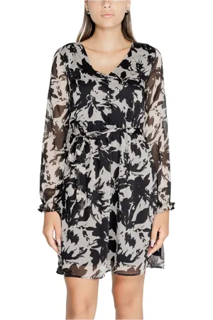 JACQUELINE DE YONG Klänning, Dam, M, Polyester, Blommig V-ringad Svart Klänning