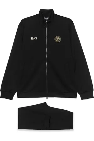 EA7 Sport, Herr, M, Svart Zip-tröja med Räfflade Vristar