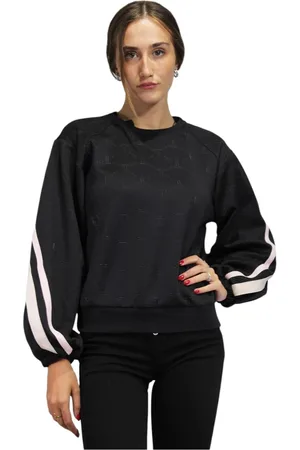 Twin-Set Sweatshirts & Hoodies, Dam, S, Polyester, Logo Upprepa Crewneck Sweatshirt Långärmad
