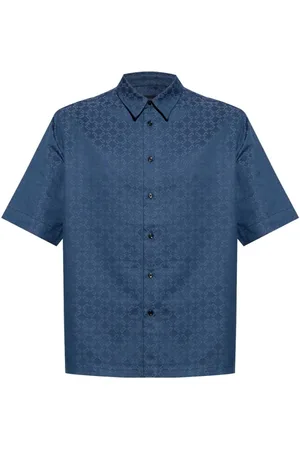 Givenchy Skjorta, Herr, XL, Bomull, Blå Monogram Texturerad Skjorta Marinblå