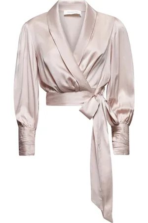 ZIMMERMANN Blusar & Skjortor , Dam, S, Silke Wrap Top med Puff Ärmar