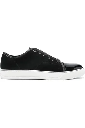 Lanvin Skor, Herr, 46 EU, Mocka, Svarta Mocka Sneakers med Lackfinish