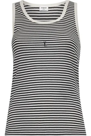 Saint Laurent Topp, Dam, L, Bomull, Randig bomullstopp med brodyr