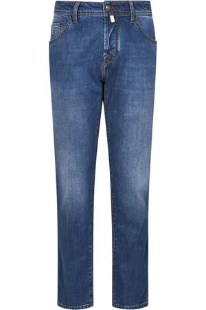 Jacob Cohen Jeans, Herr, W40, Bomull, Blå Slim Fit Jeans med Kontrastsömmar