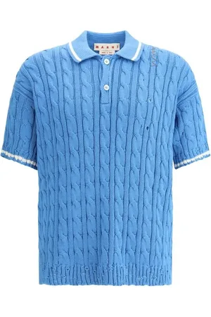 Marni Topp, Herr, L, Bomull, Polo Sweater med Ribbstickad kant