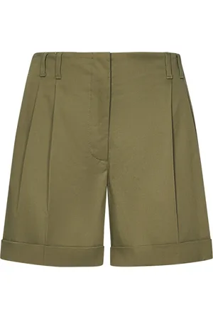 Max Mara Shorts, Dam, M, Bomull, Gröna Höga Midjade Veckade Shorts