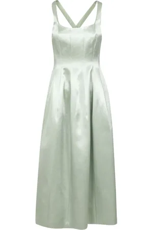 Serafini Klänning, Dam, M, Grön Satin Midi Klänning med Korsade Band