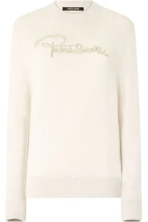 Roberto Cavalli Stickade tröjor & koftor, Dam, S, Broderad Logotyp Ull Cashmere Tröja