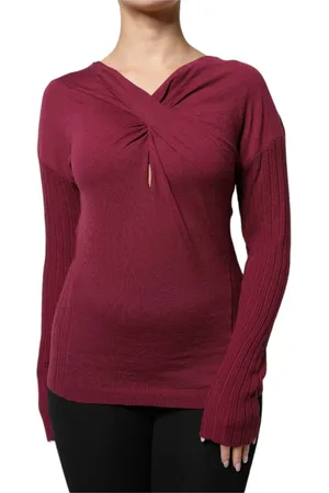Roberto Cavalli Blusar & Skjortor , Dam, L, Maroon Keyhole Stickad Pullover Sweater