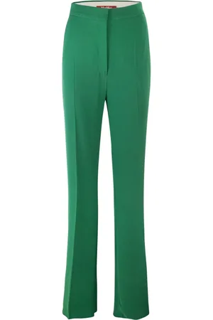 Max Mara Byxor, Dam, M, Polyester, Grön Byxa med Raka Ben och Dragkedja