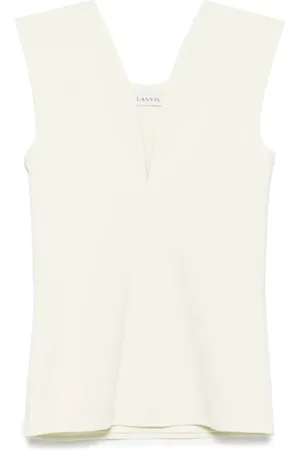 Lanvin Topp, Dam, 2Xs, Polyester, Elegant Deep V-Neck Sleeveless Top