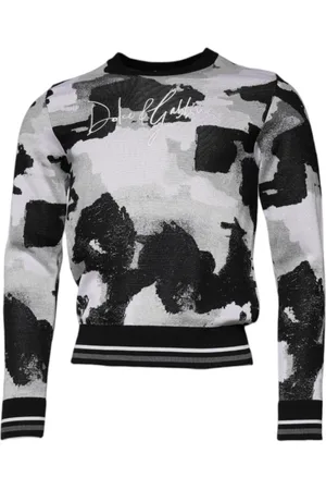 Dolce & Gabbana Stickade tröjor & koftor, Herr, S, Multifärgad Camouflage Crew Neck Silke Tröja
