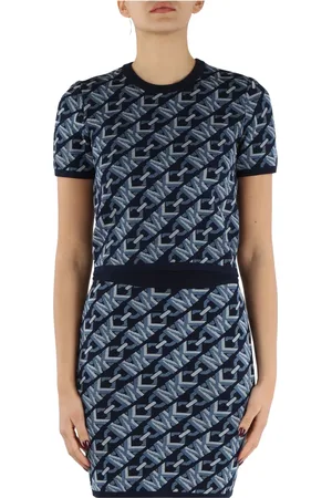 Michael Kors Stickade tröjor & koftor, Dam, XS, Polyester, Crew Neck Logo Jacquard Stickat plagg