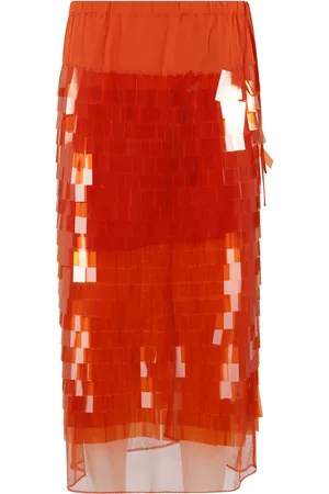 TELA Kjol, Dam, XS, Orange Sequin Ariel Midi Kjol