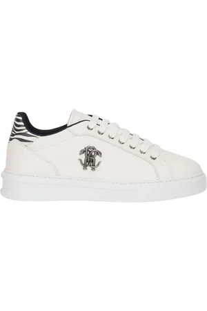 Roberto Cavalli Skor, Herr, 45 EU, Läder, Zebrainsats Låg-Top Lädersneakers