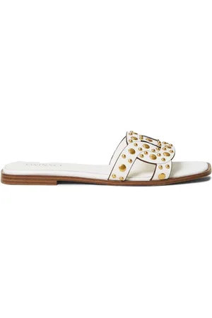 Twin-Set Skor, Dam, 38 EU, Vita Studs Sandaler Fyrkantig Tå