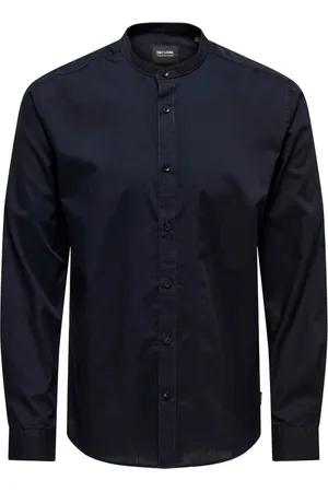 Only & Sons Skjorta, Herr, S, Bomull, Solid Poplin Mao Skjorta