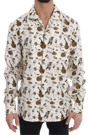 Dolce & Gabbana Skjorta, Herr, L, Silke Jazz Skjorta Vit Guld Svart