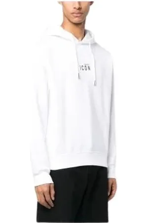 Dsquared2 Sweatshirts & Hoodies, Herr, XL, Bomull, Vit huvtröja med frampress