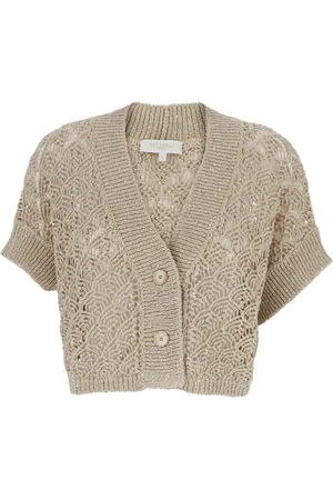 ANTONELLI Stickade tröjor & koftor, Dam, M, Bomull, Paljett Crop Cardigan i Linne och Bomull