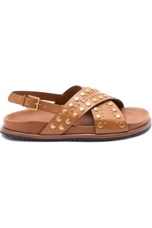 Twin-Set Skor, Dam, 38 EU, Brun Stud Sandaler med Slingback Rem