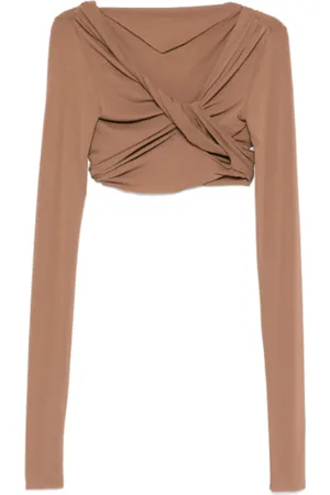 Rick Owens Topp, Dam, S, Bomull, Jade Crop Tan Långärmad Topp
