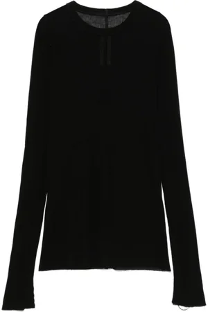 Rick Owens Topp, Dam, L, Svart Ribbstickad Långärmad T-shirt
