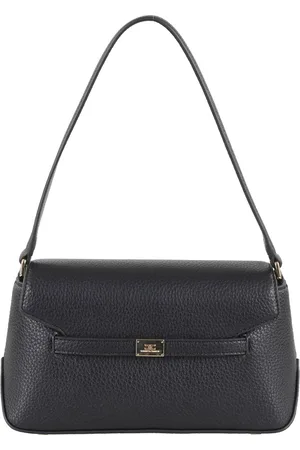 Elisabetta Franchi Väska, Dam, ONE Size, Läder, Svart Ekoskinn Handväska med Klaffstängning