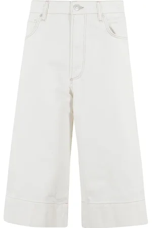 Paige Shorts, Dam, W27, Bomull, Ecru Bermuda Jeans med midjeband