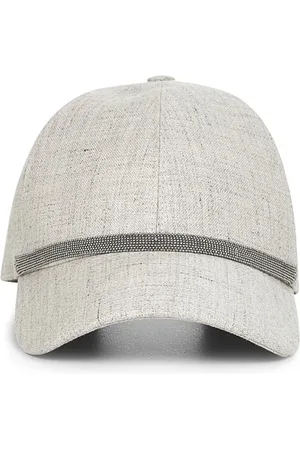Brunello Cucinelli Accessoarer, Dam, S, Linne, Grå Linnehattar med Monili-band