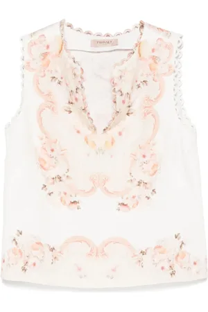Twin-Set Topp, Dam, XS, Blommig Ärmlös Topp Vit