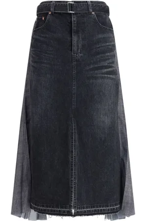 SACAI Kjol, Dam, M, Denim, Denim plisserad midi kjol