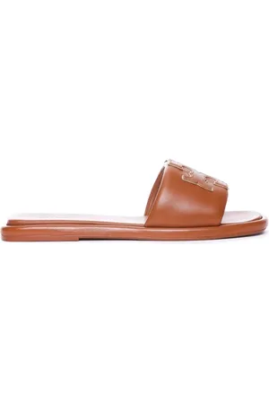 Tory Burch Skor, Dam, 36 EU, Läder, Bruna Sandaler med Präglat Logotyp