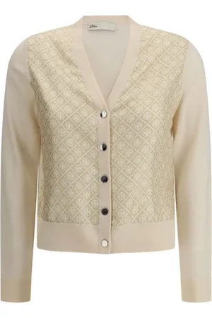 Tory Burch Stickade tröjor & koftor, Dam, M, Silke och ull Logo Cardigan