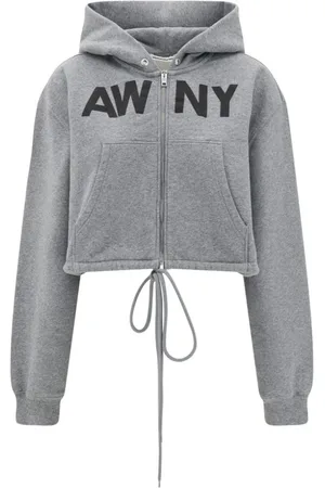Alexander Wang Sweatshirts & Hoodies, Dam, S, Cropped Hoodie med Signaturtryck