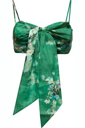 ZIMMERMANN Topp, Dam, S, Linne, Grön Linne Crop Top Everley