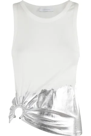 Paco rabanne Topp, Dam, M, Bomull, Räfflad Stretch Tank Top Vit
