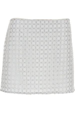 ROTATE Kjol, Dam, M, Vit Beaded Midi Kjol i Tekniskt Tyg