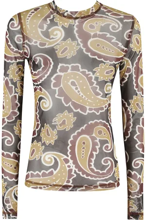 J.W.Anderson Topp, Dam, S, Polyester, Brun Tryckt Mesh Långärmad Topp