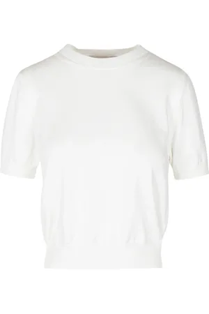 Daniele Fiesoli Stickade tröjor & koftor, Dam, L, Bomull, Bomull T-shirt med Ribbade Detaljer