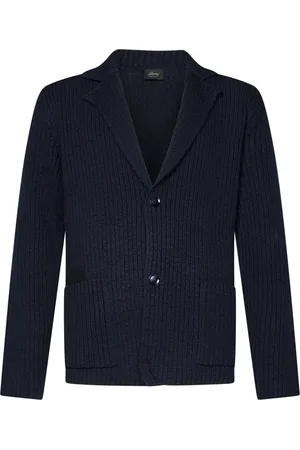 BRIONI Stickade tröjor & koftor, Herr, XL, Bomull, Navy Ribbed Cotton Blazer