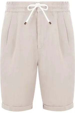 Brunello Cucinelli Shorts, Herr, XL, Linne, Linne Gabardin Shorts med Elastisk Midja