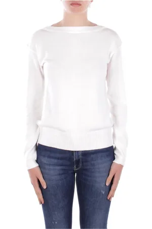 Max Mara Stickade tröjor & koftor, Dam, S, Bomull, Vit Logo Front Sweater
